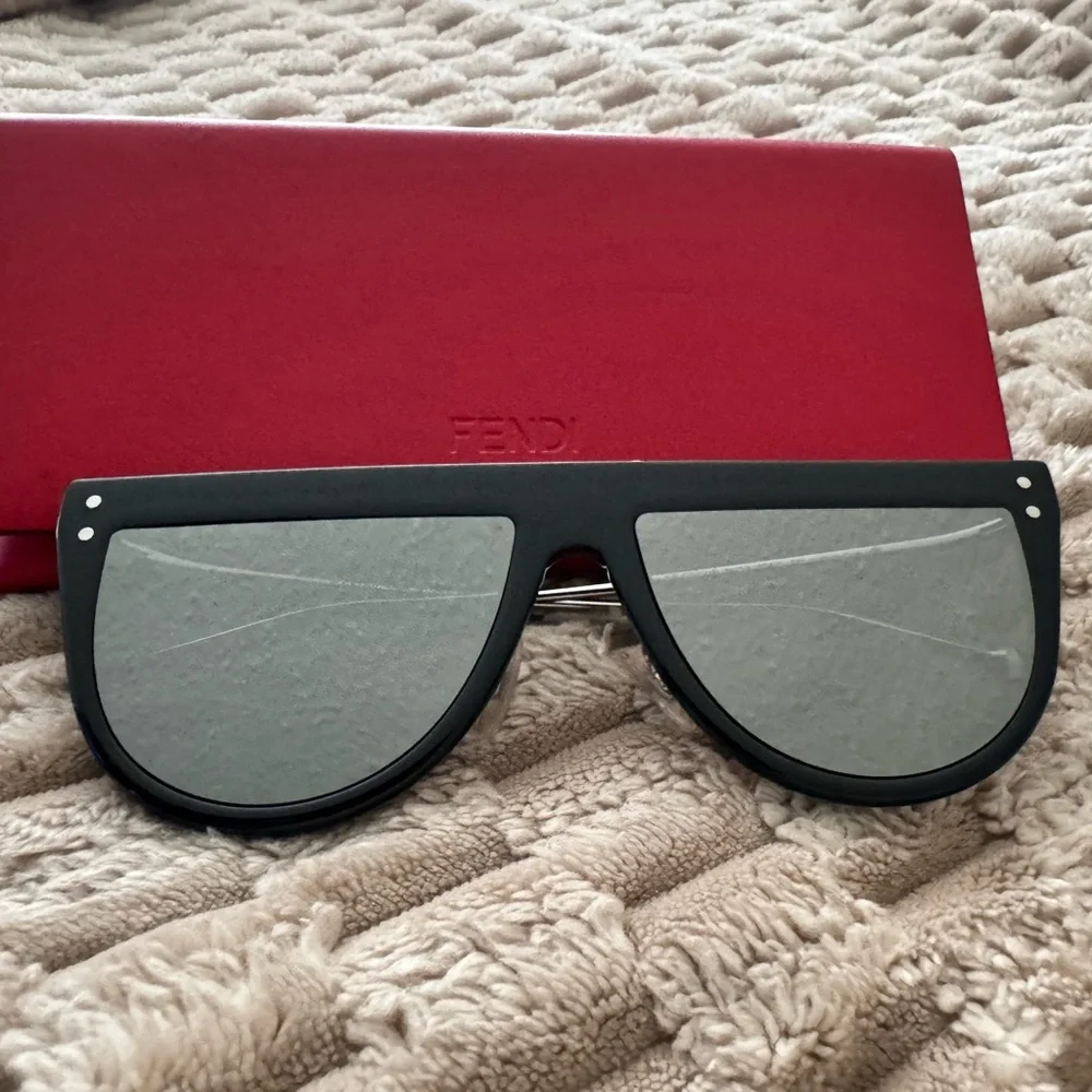 Fendi Matte Black Shield Sunglasses with Red Case